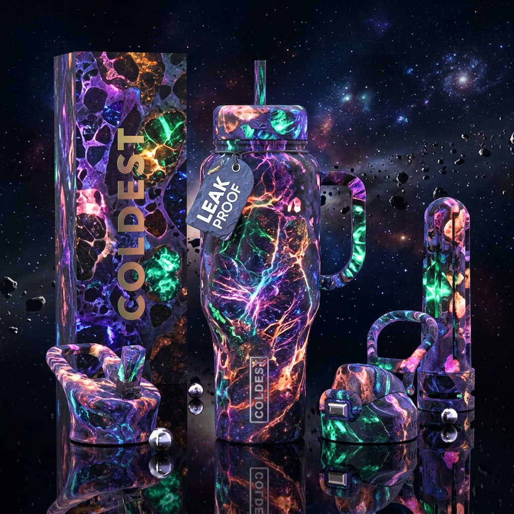 Tumbler inspired by glowy versions of space rock water bottle design