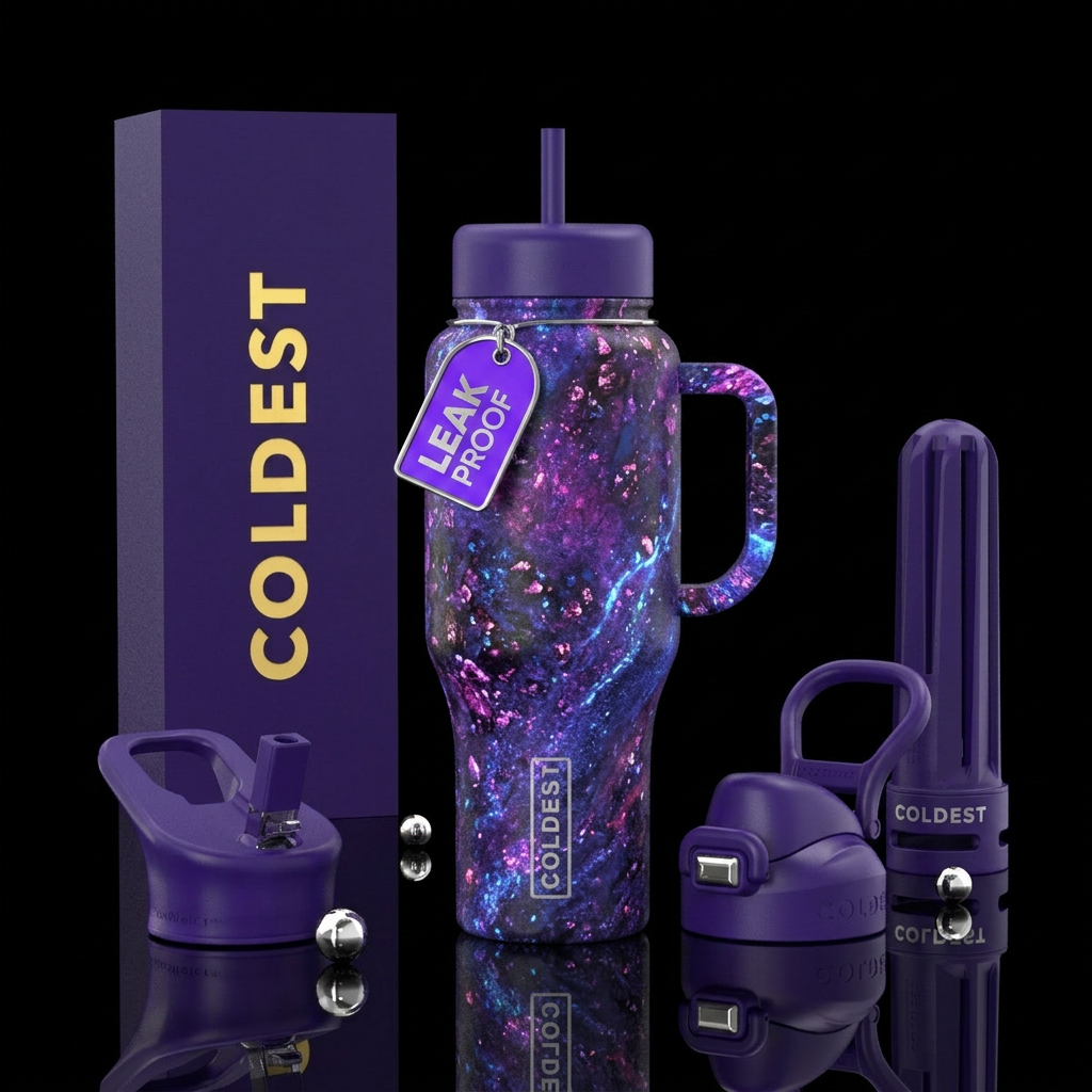 Tumbler inspired by glowy versions of space rock water bottle design