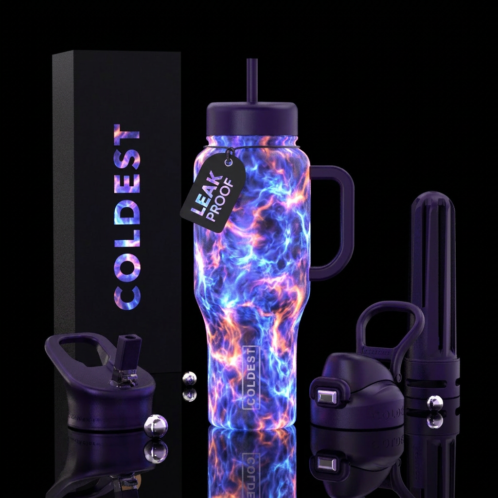 Tumbler glows like burning plasma water bottle design