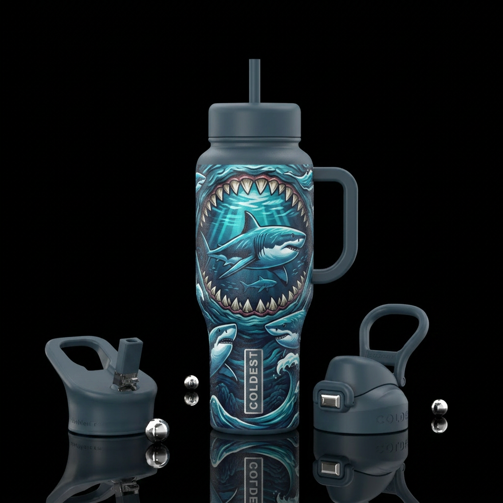 Tumbler inspired by shark week water bottle design