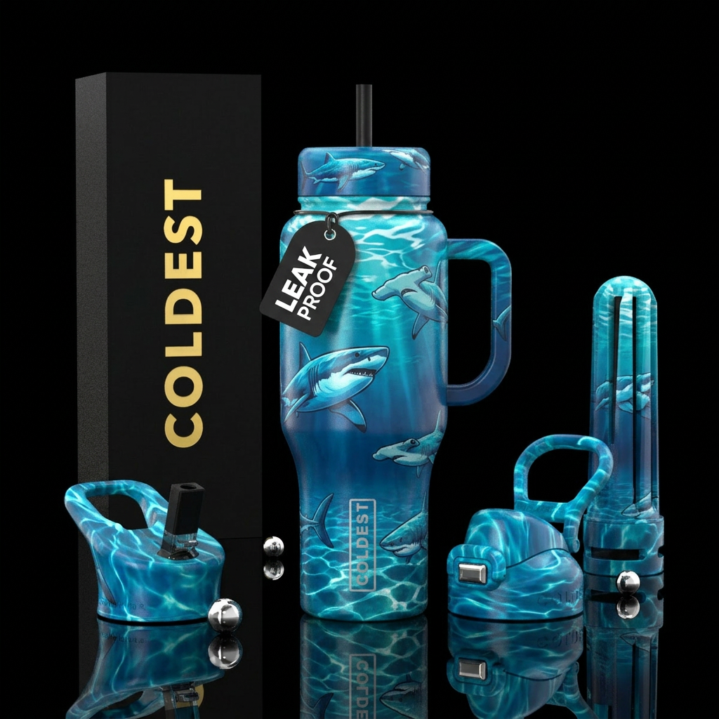 Tumbler inspired by shark week water bottle design