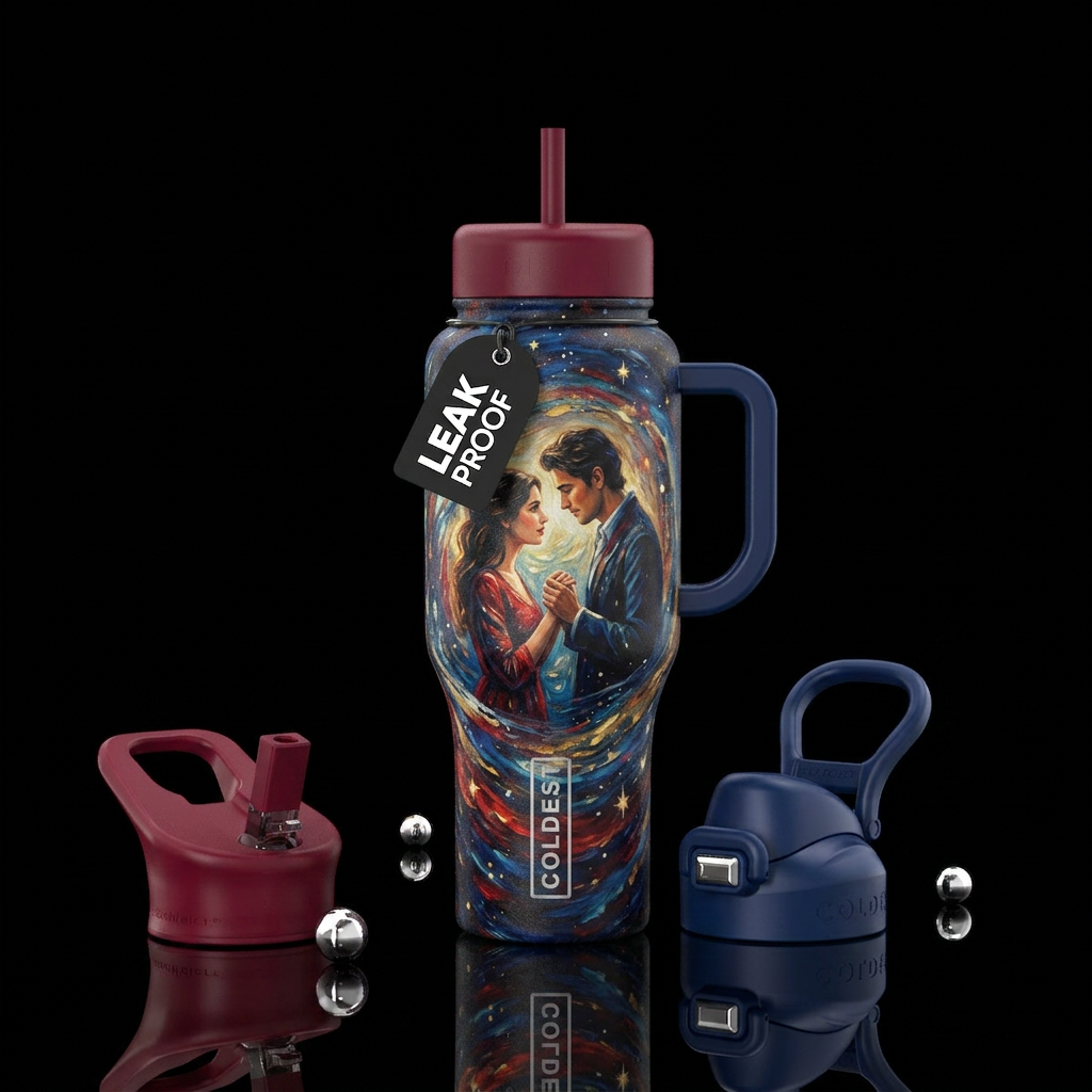 Tumbler inspired by painting of couple falling in ... water bottle design