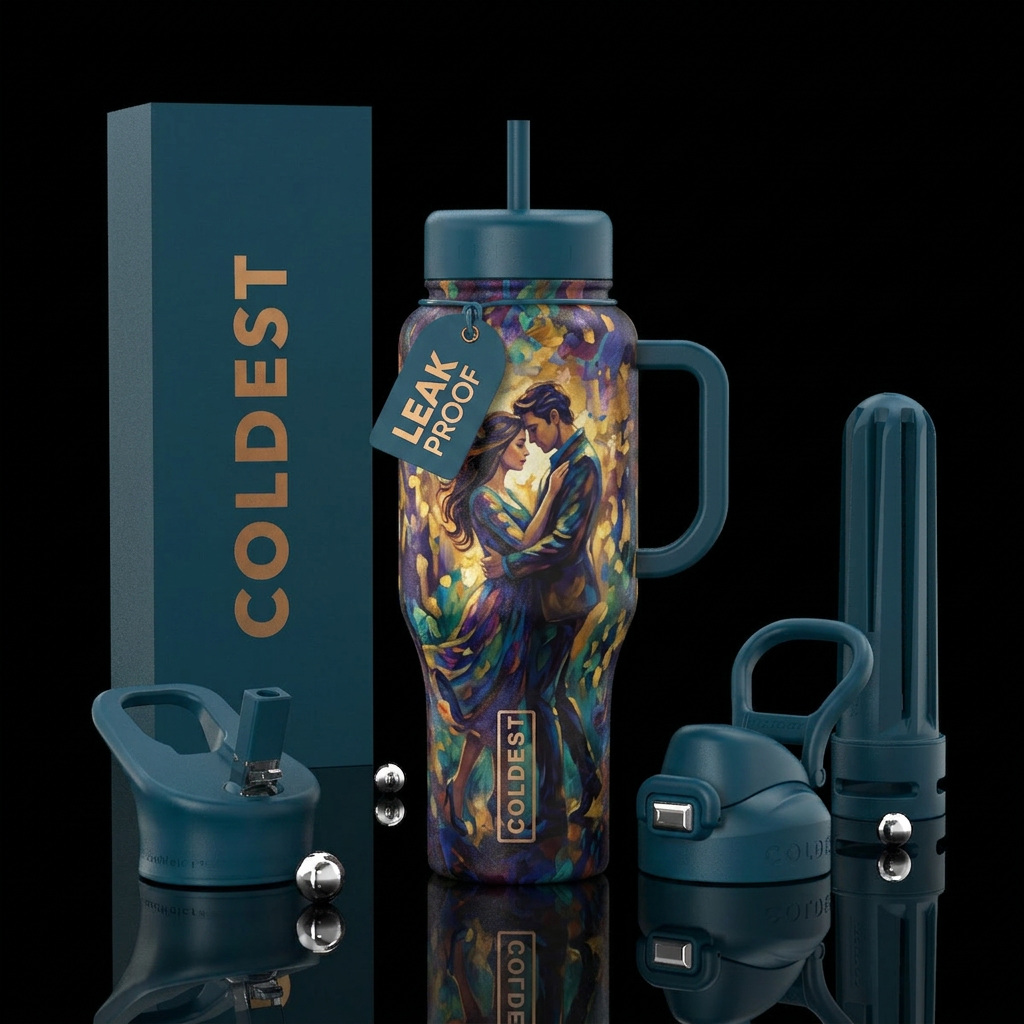 Tumbler inspired by painting of couple falling in ... water bottle design
