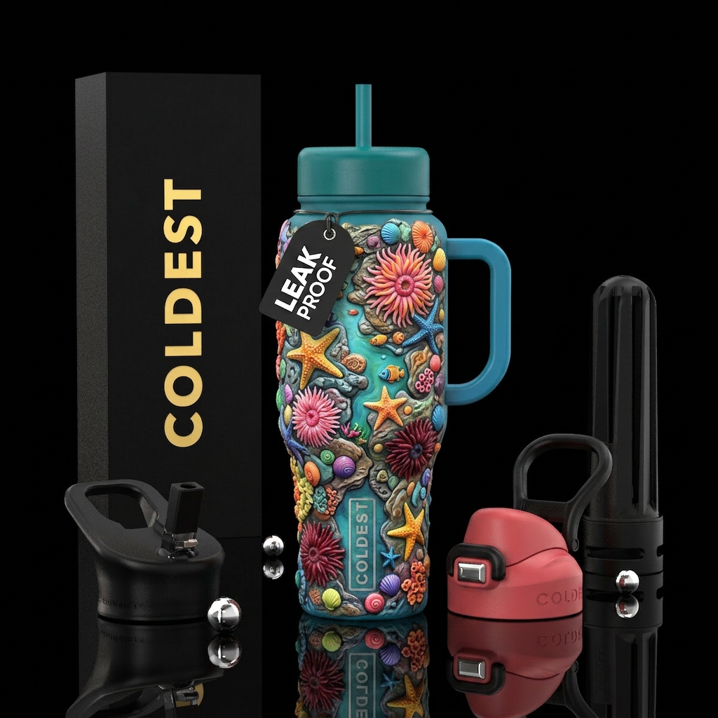 Tumbler resembles thriving tidal pool life water bottle design
