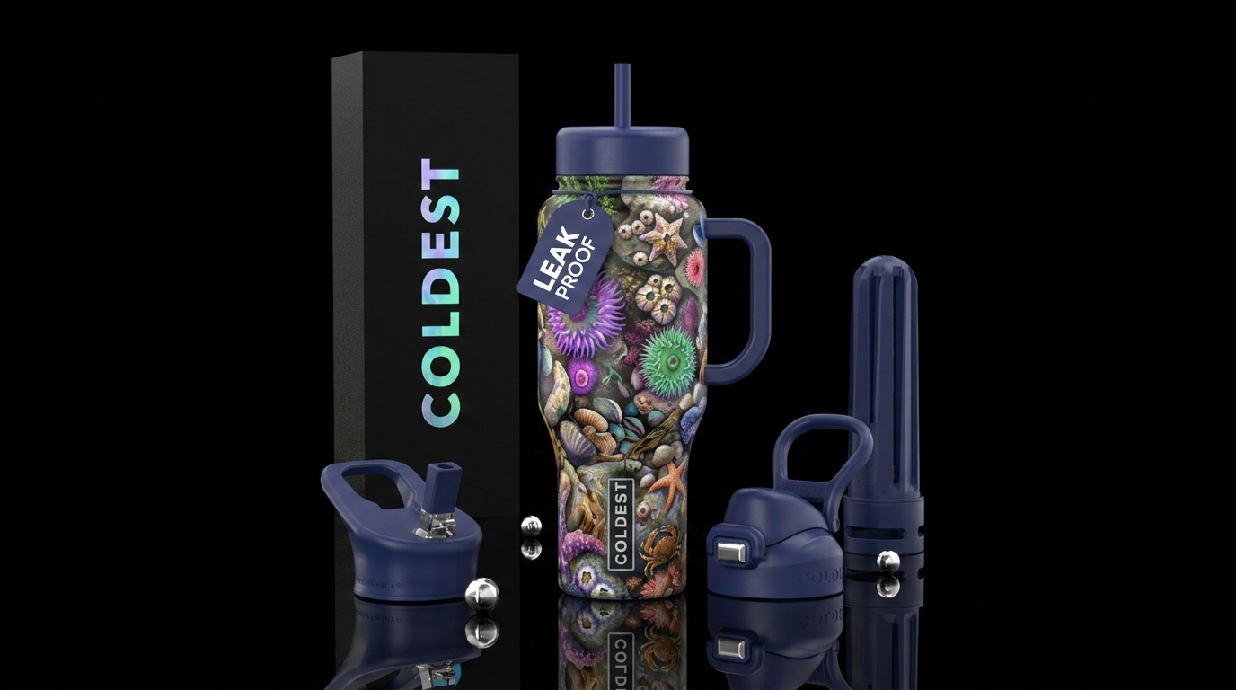 Tumbler resembles thriving tidal pool life water bottle design