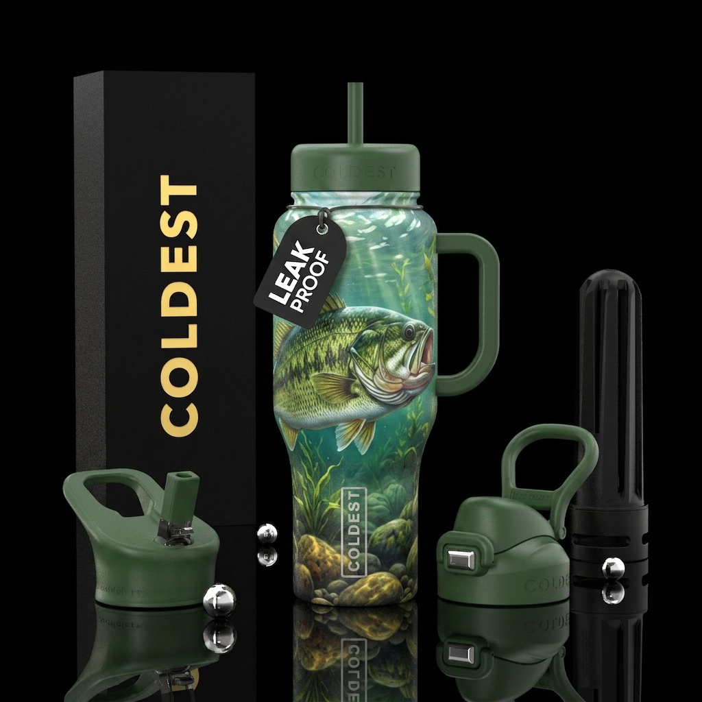 Largemouth bass swimming in its natural habitat water bottle design