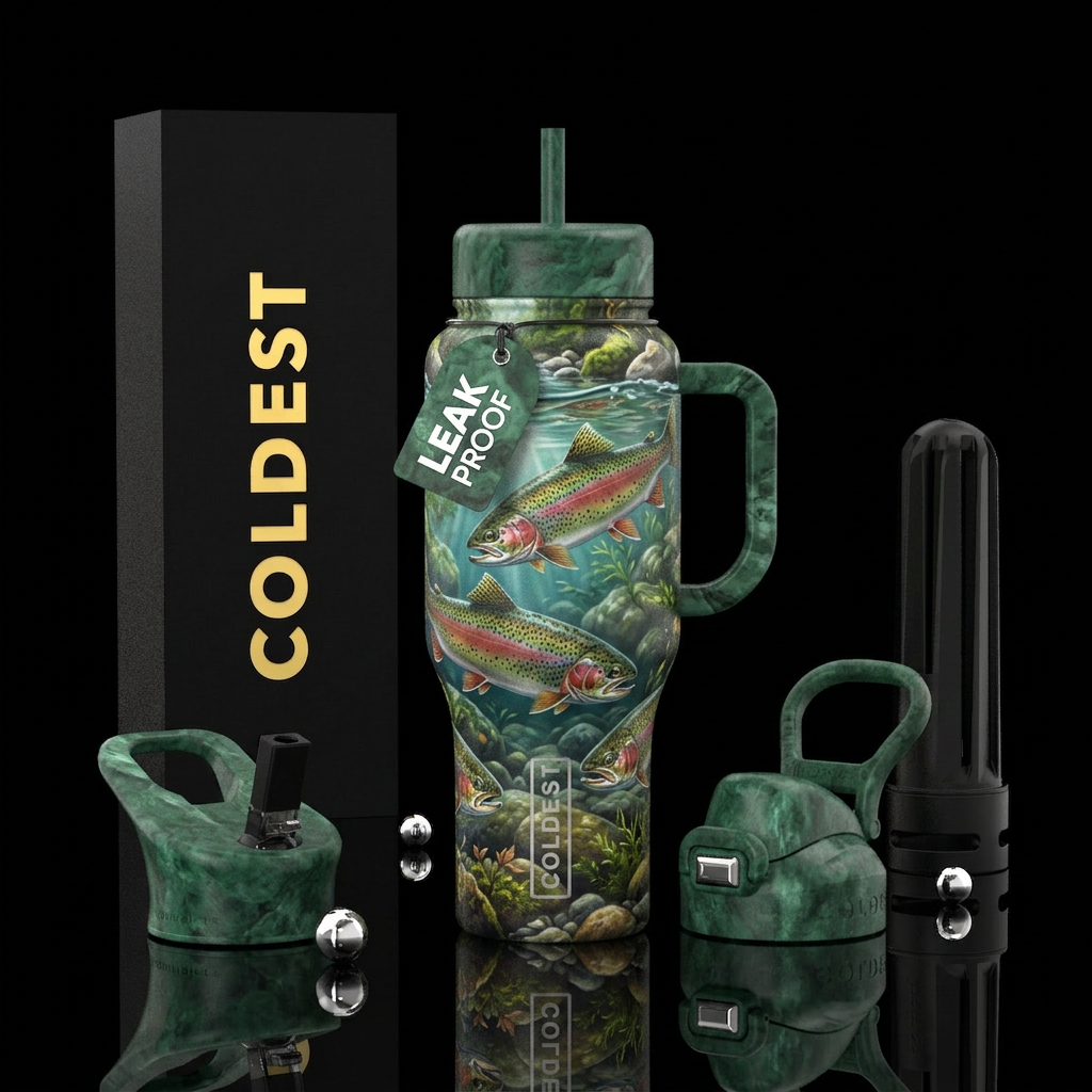 Rainbow trout swimming in stream water bottle design