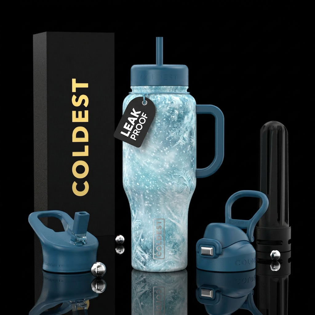 Tumbler resembles a blizzard in the winter water bottle design