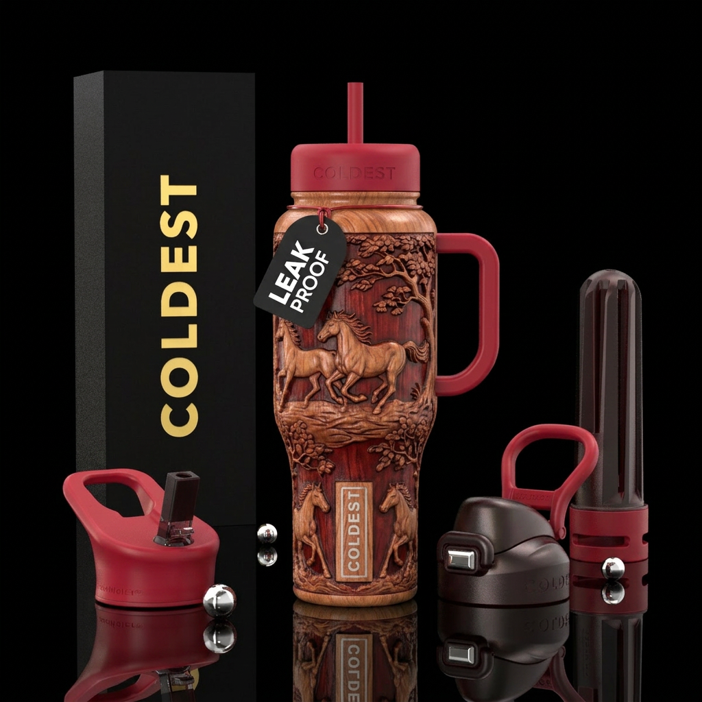 Cherry horse carvings water bottle design
