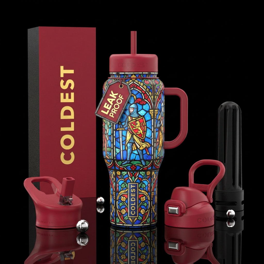 Mideaval stained glass water bottle design