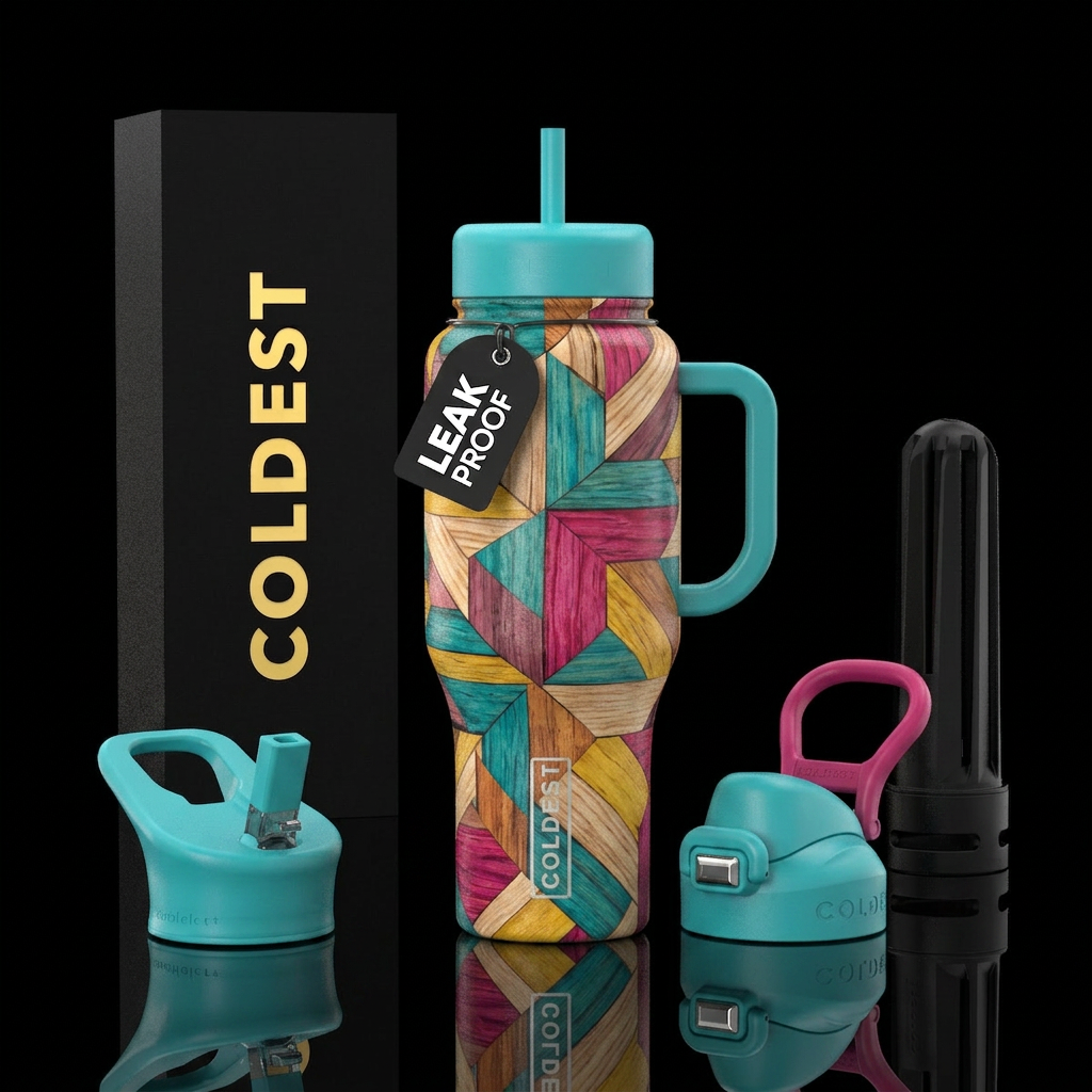 Wooden mosaic pattern water bottle design