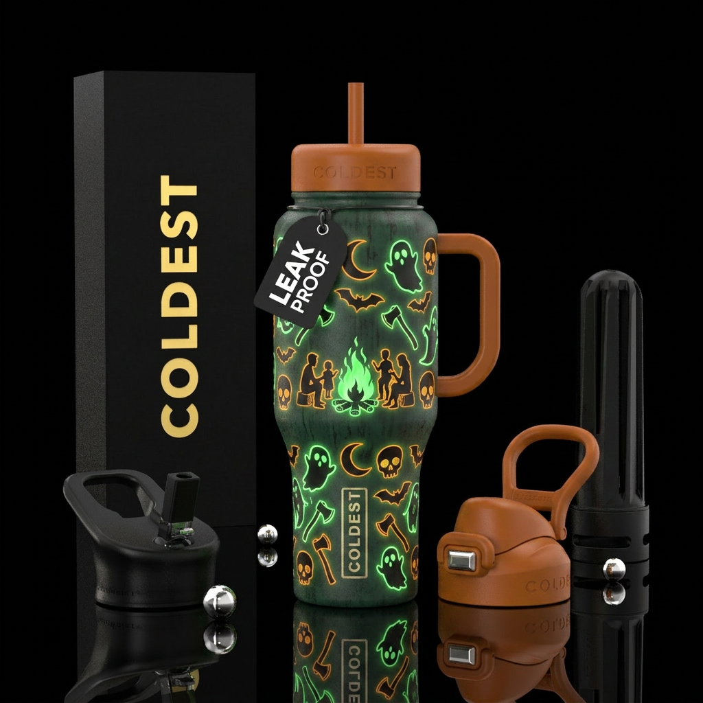 Tumbler inspired by scary campfire stories and glo... water bottle design