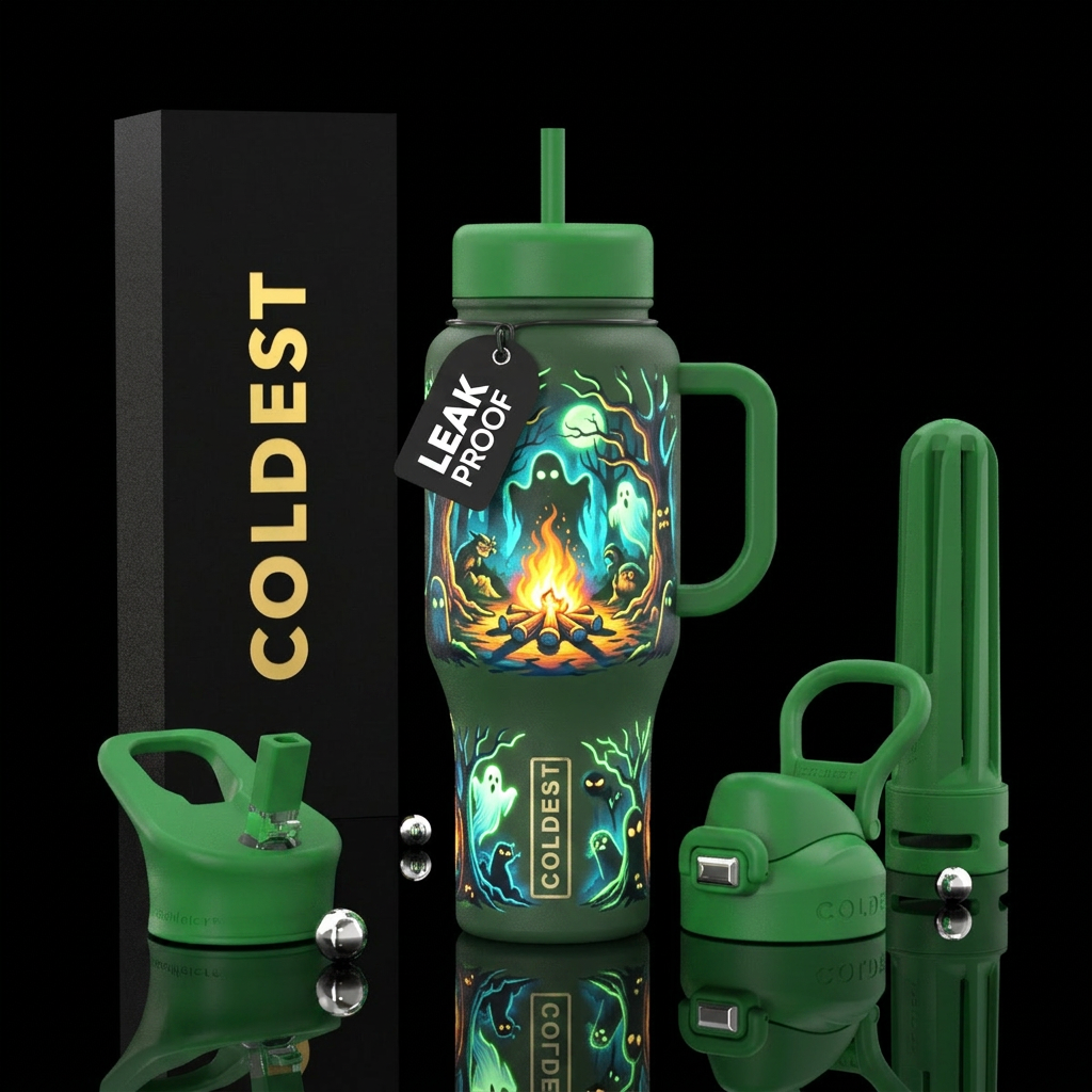 Tumbler inspired by scary campfire stories and glo... water bottle design