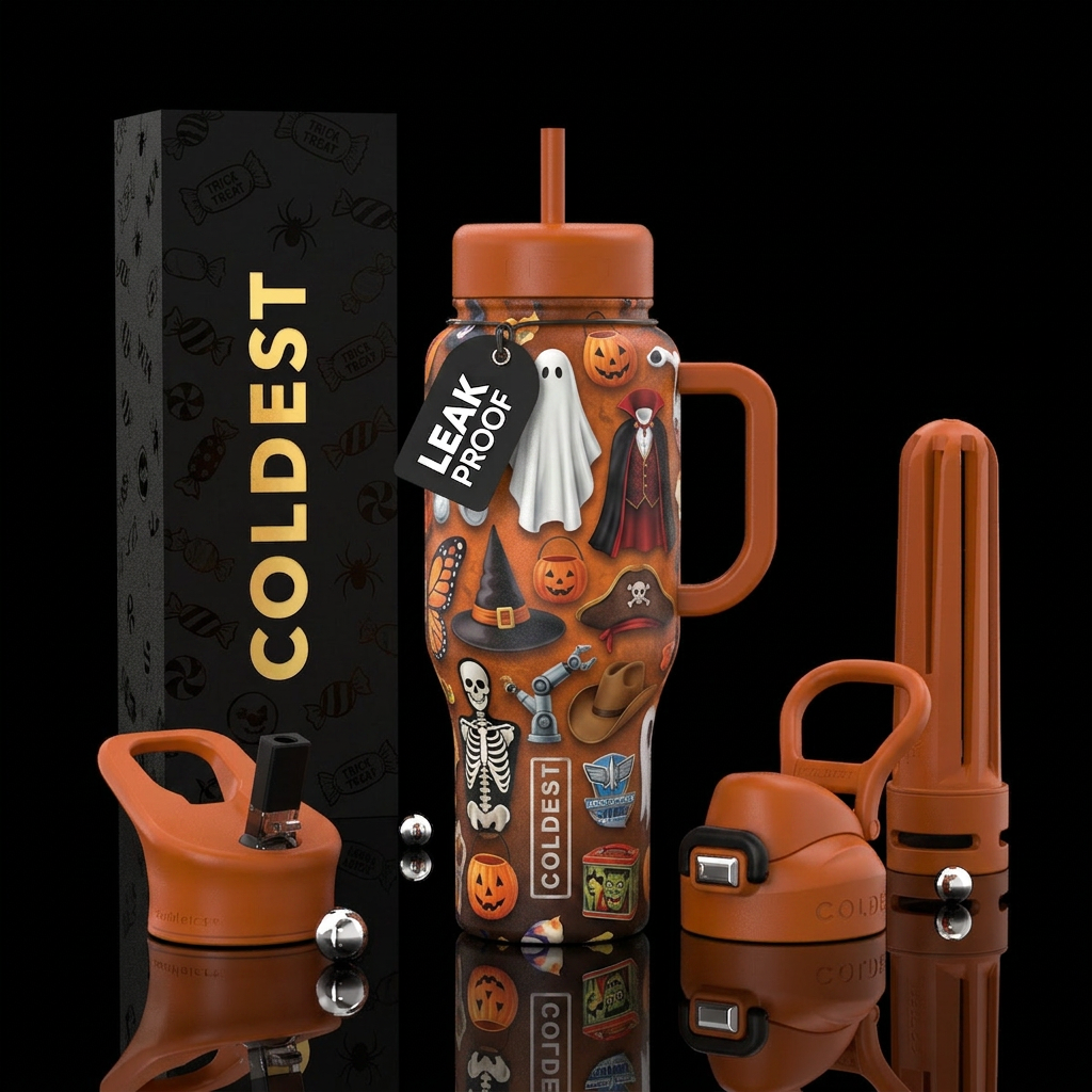Tumbler inspired by trick or treat costumes over t... water bottle design