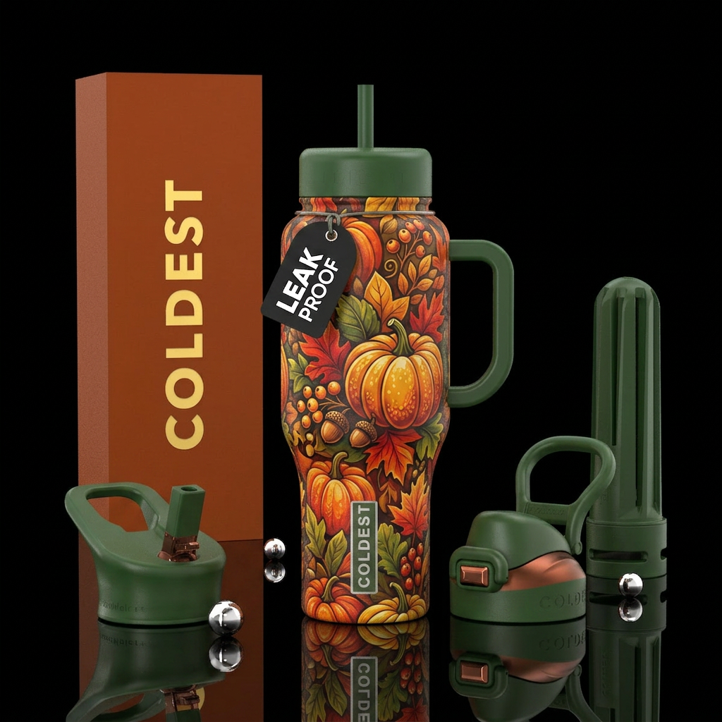 Tumbler inspired by fall harvest water bottle design