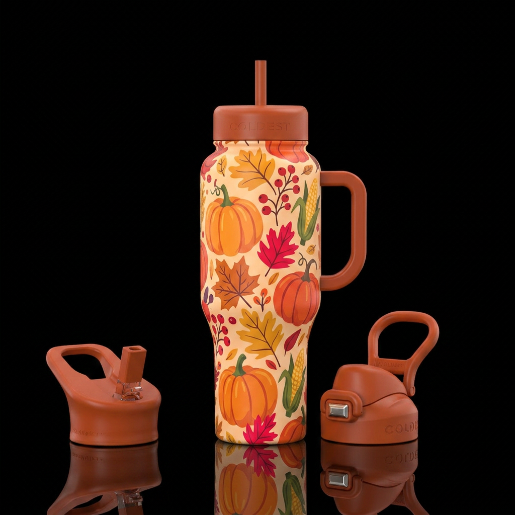 Tumbler inspired by fall harvest water bottle design