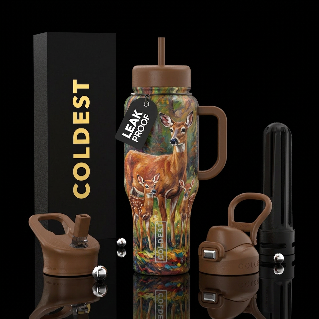 Tumbler inspired by a painting of a does with her ... water bottle design