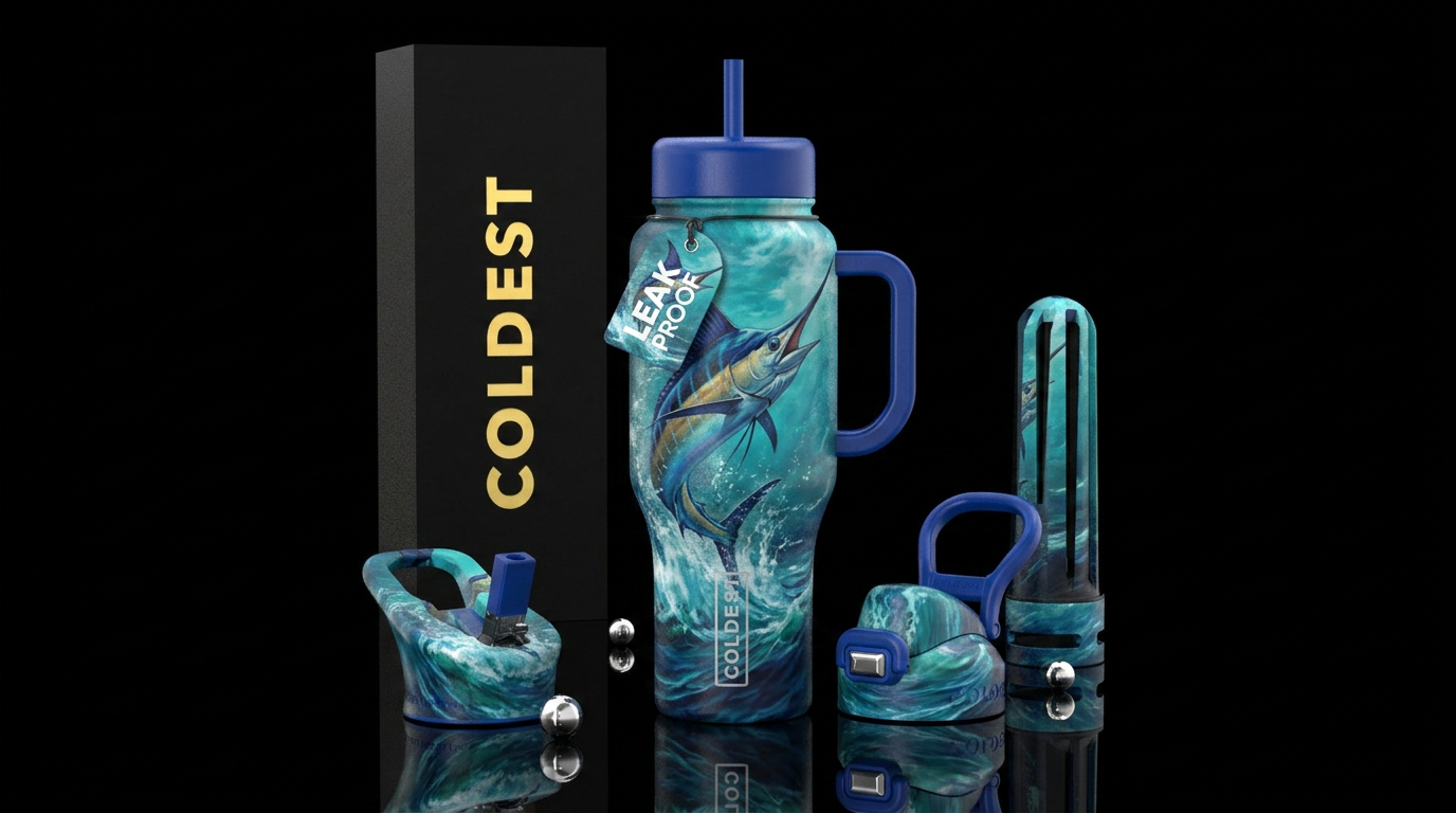 Tumbler inspired by a painting of a marlin jumping... water bottle design