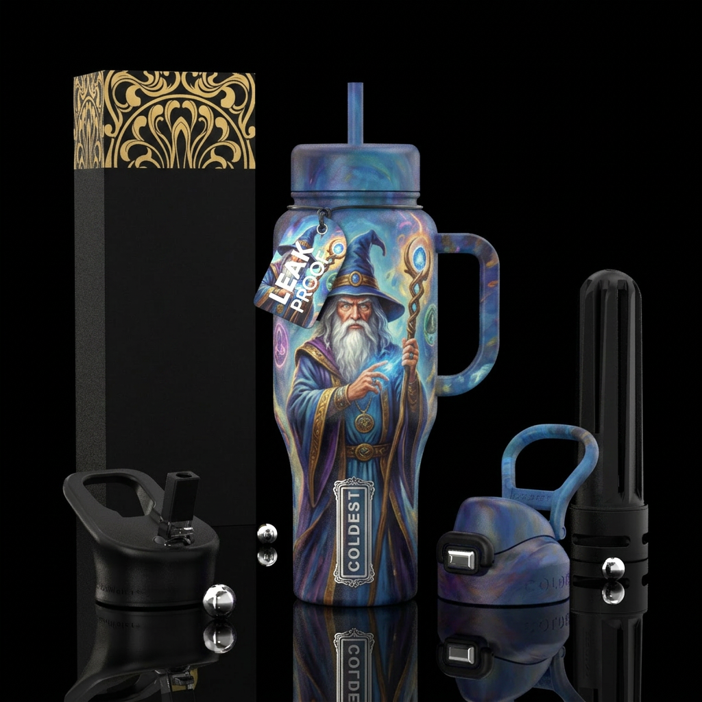 Tumbler inspired by a painting of Merlin the Magic... water bottle design