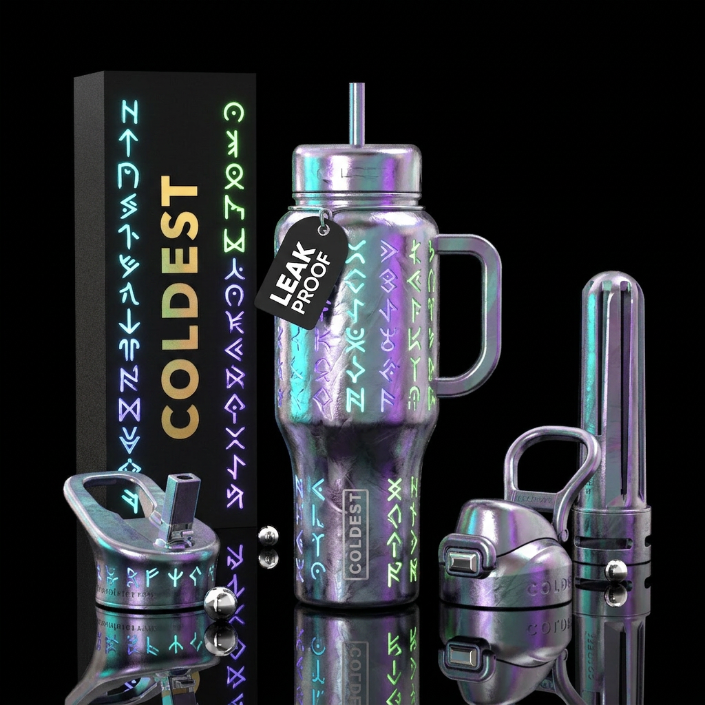 Tumbler inspired by shiny alien metal with glowy a... water bottle design