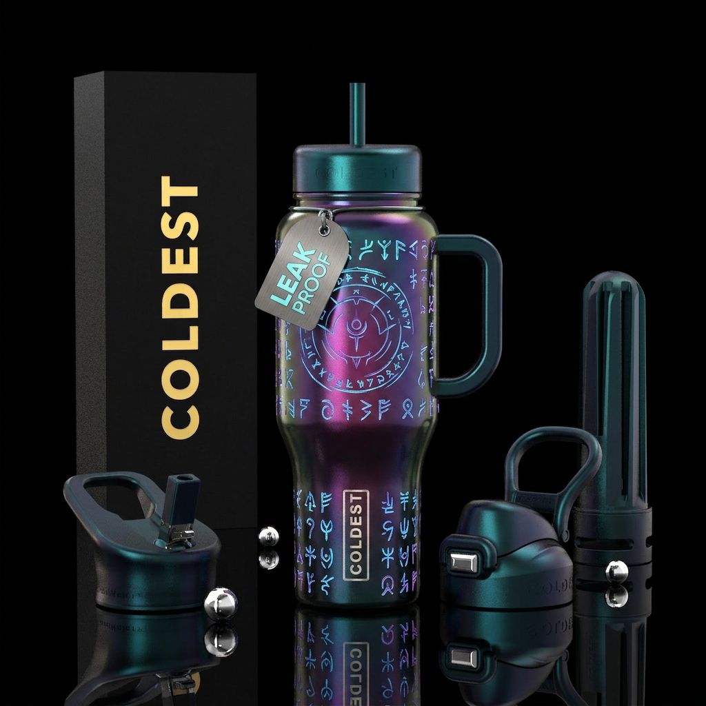 Tumbler inspired by shiny alien metal with glowy a... water bottle design
