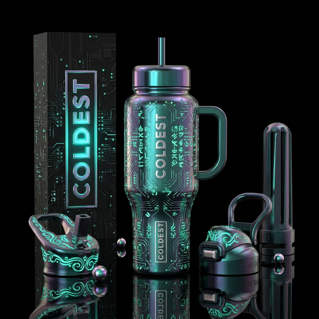 Tumbler inspired by shiny alien metal with glowy a... water bottle design