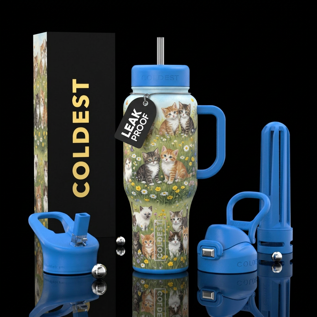 Baby kitty cats in a field water bottle design