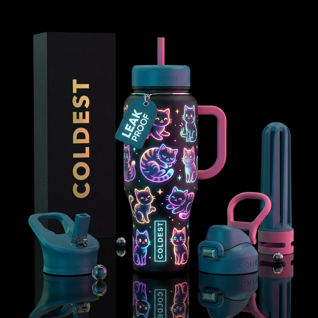 Glowy Baby kitty cats water bottle design