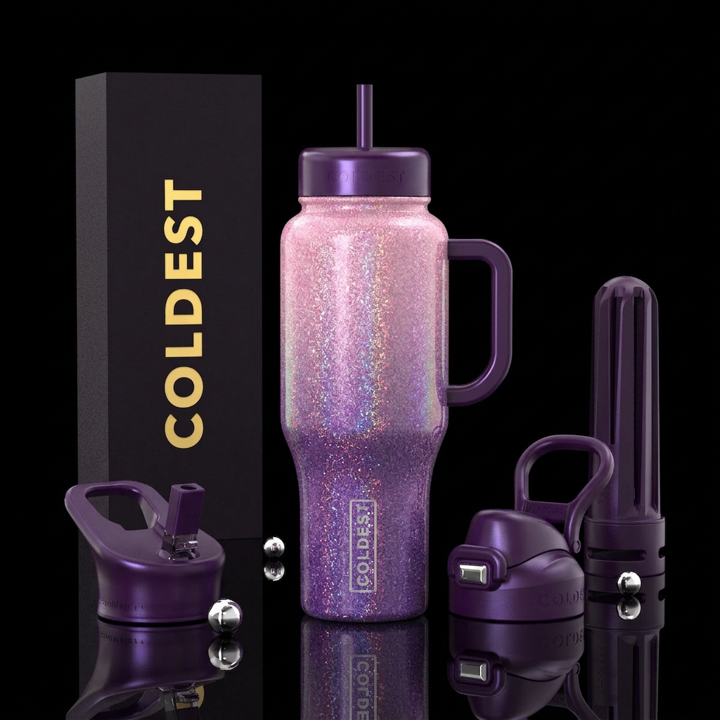Light pink to bright purple with color change glit... water bottle design