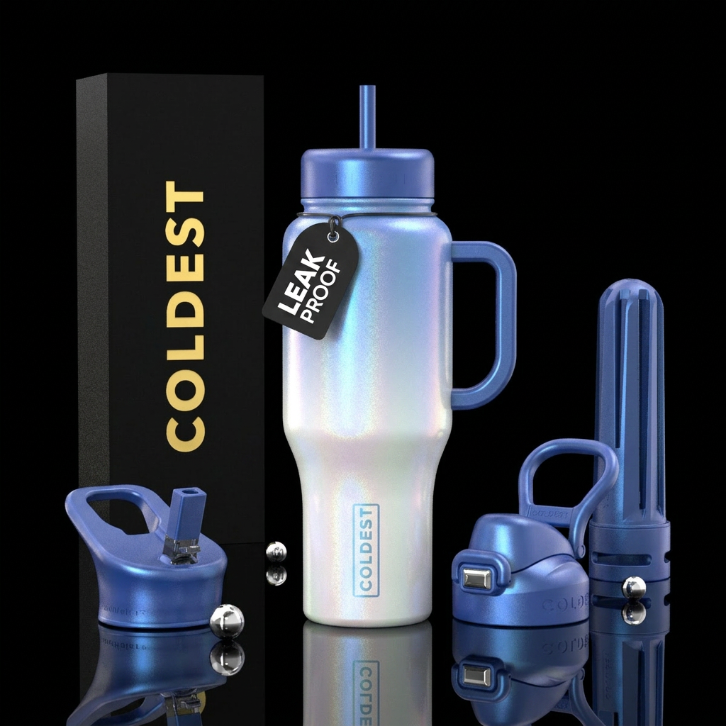 White to blue pearl water bottle design