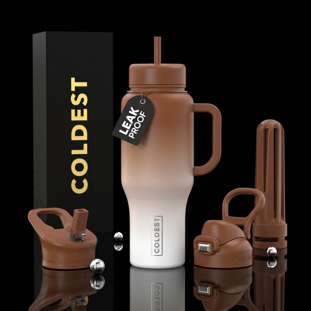 White to pecan water bottle design