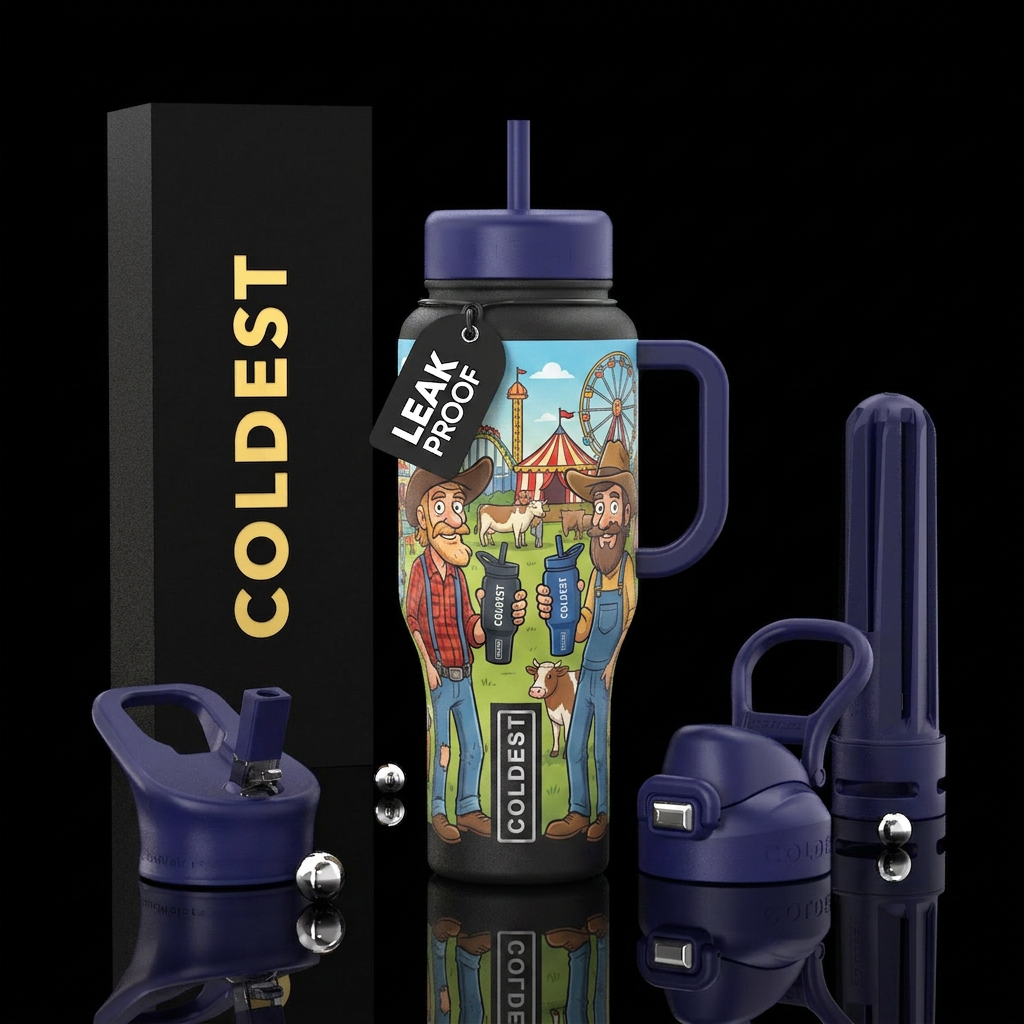 cartoon hillbillies holding Coldest brand  tumbler... water bottle design