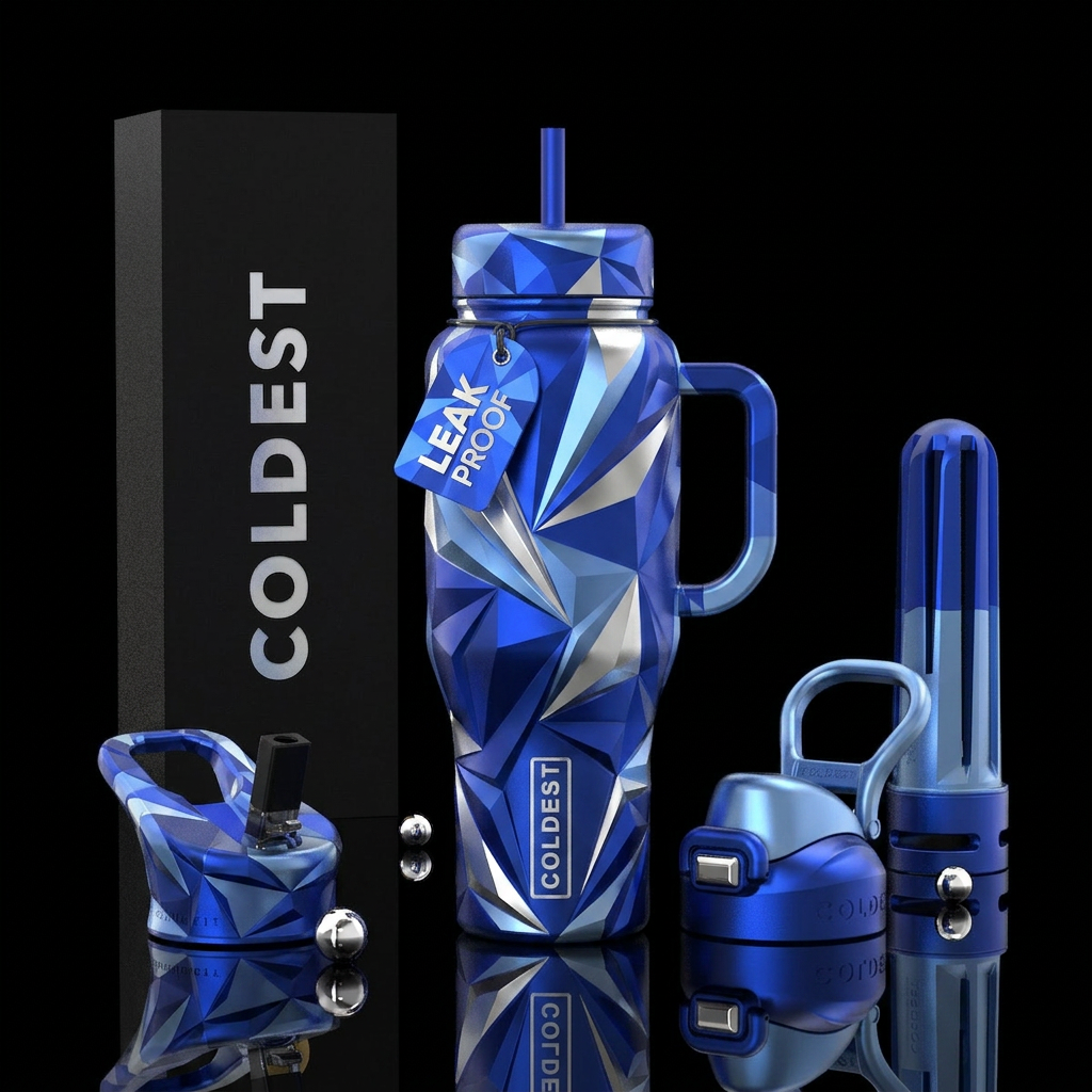 Tumbler is 3D abstract angles in blue light blue a... water bottle design