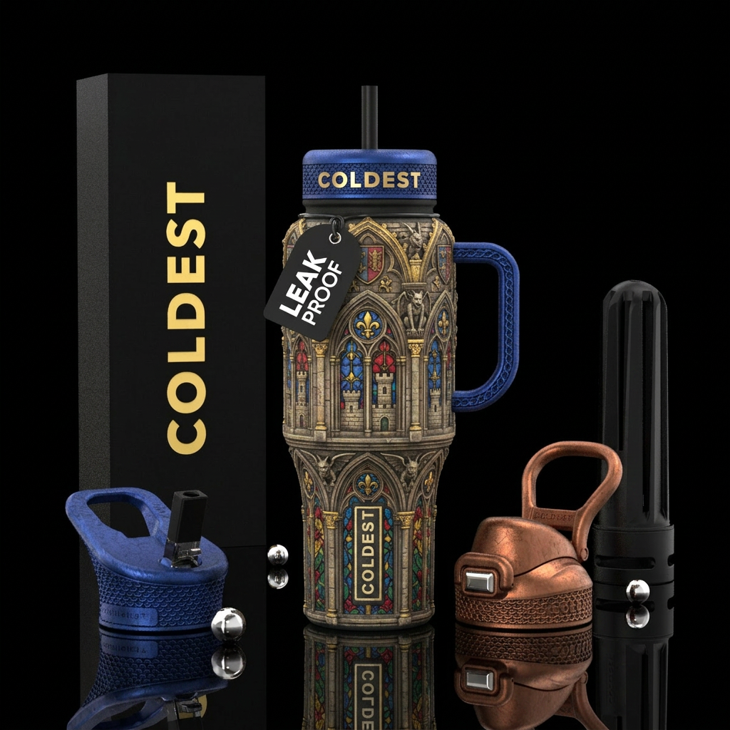 Tumbler inspired by mideaval architecture water bottle design
