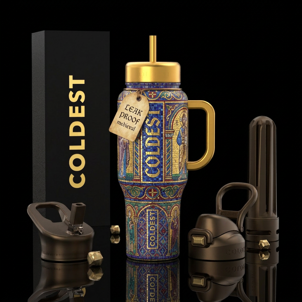 Tumbler inspired by mideaval mosaics water bottle design
