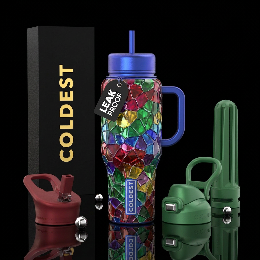 Tumbler inspired by broken colored glass water bottle design