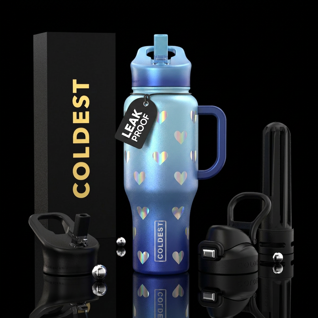 Pearl light blue to pearl dark blue with iridescen... water bottle design