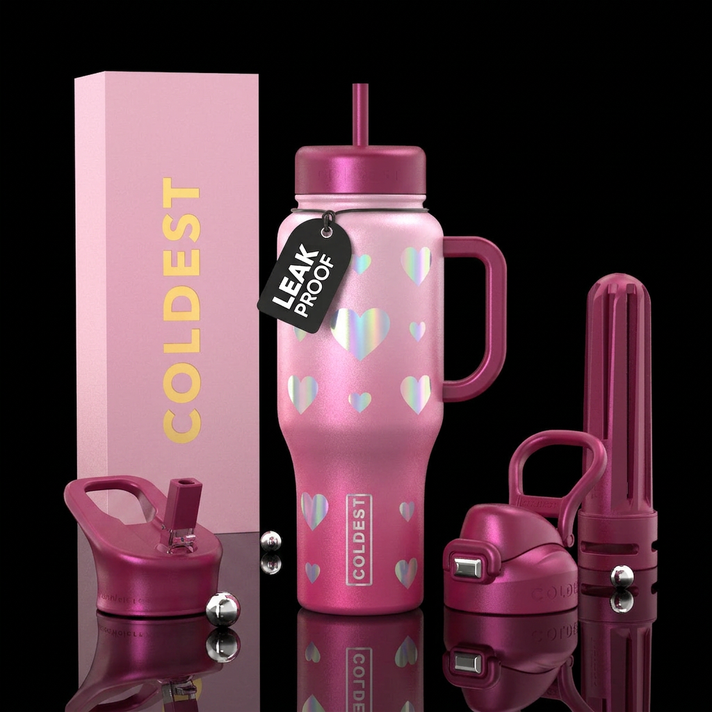 Pearl light pink to pearl dark pink with iridescen... water bottle design