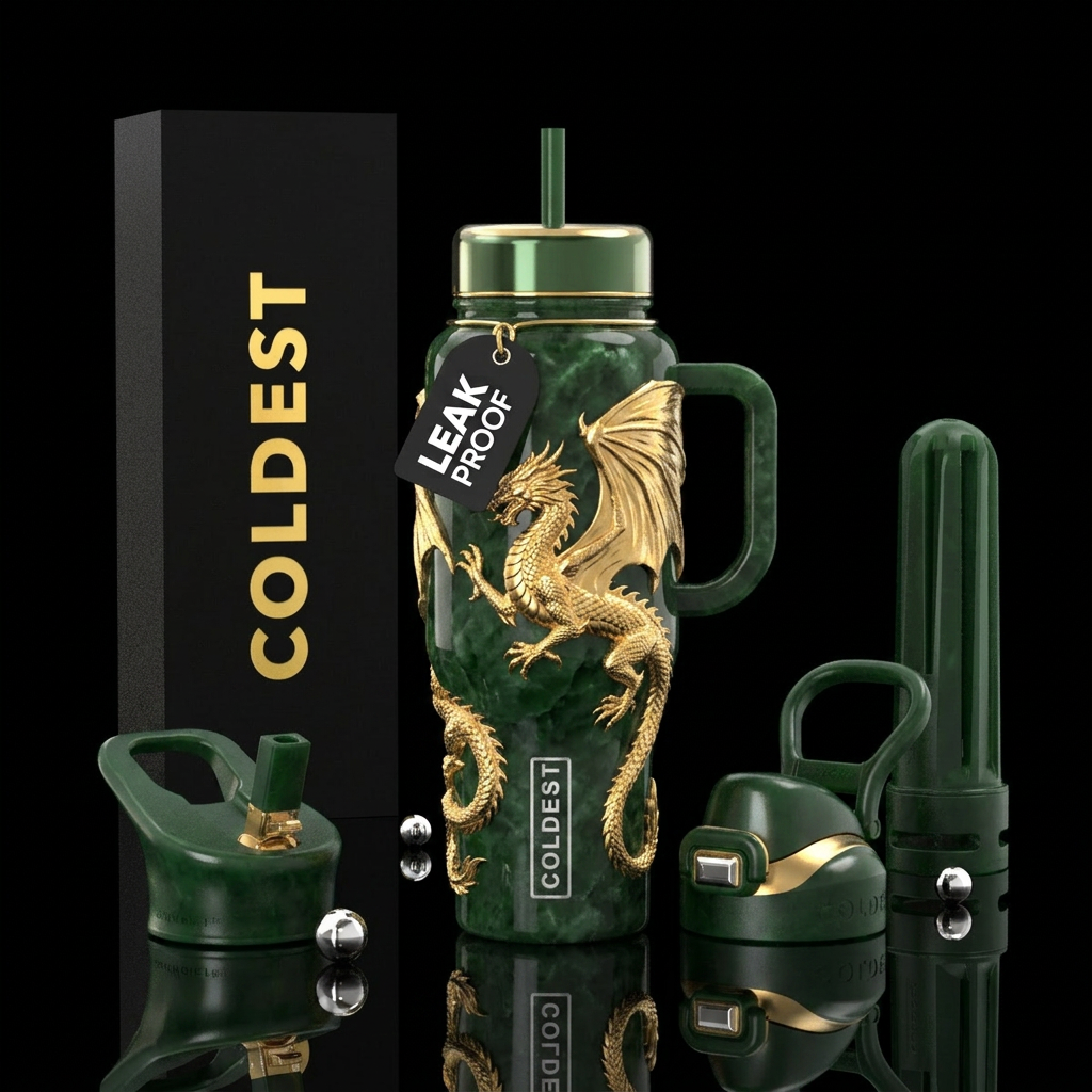 Golden dragon wrapped around tumbler with wings on... water bottle design