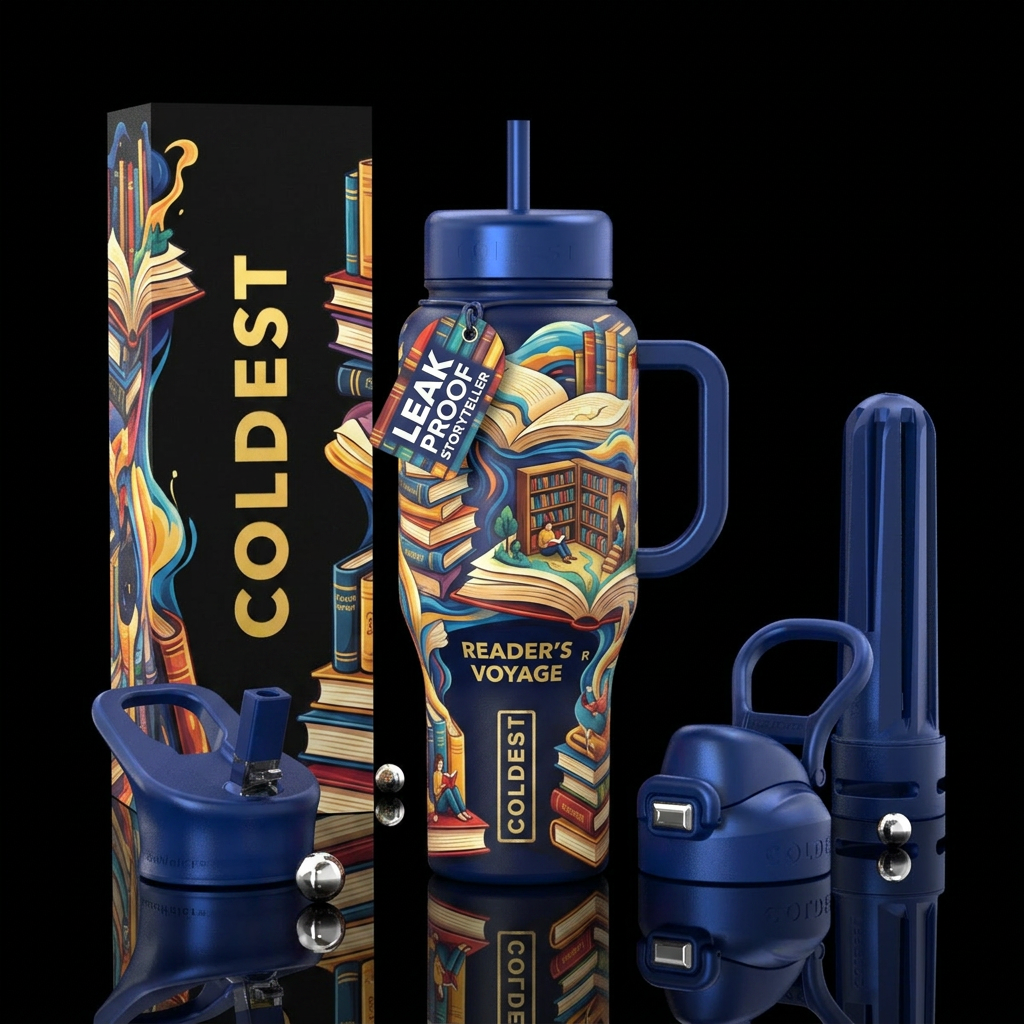 Tumbler inspired by the desire to read books. water bottle design