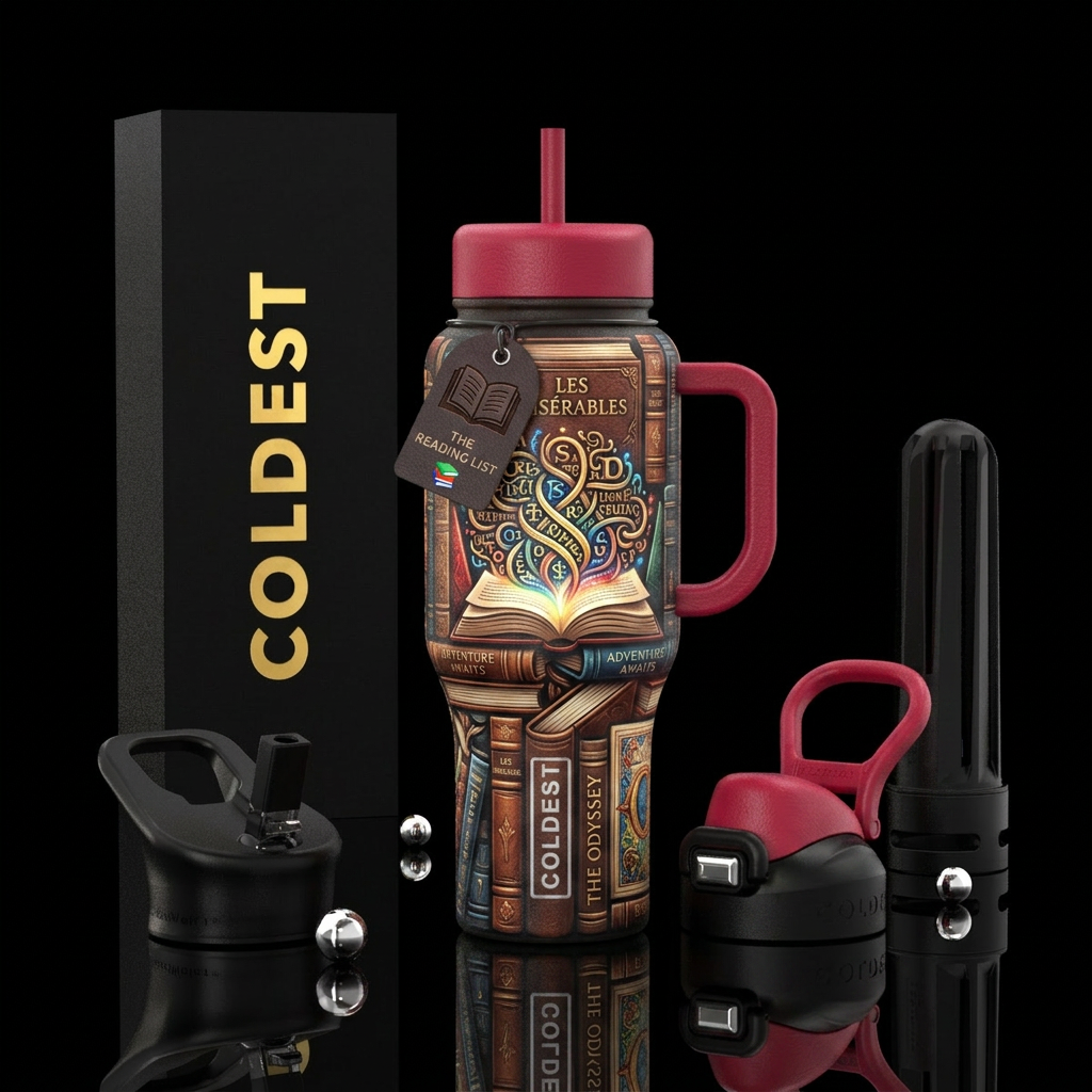 Tumbler inspired by the desire to read books, text... water bottle design