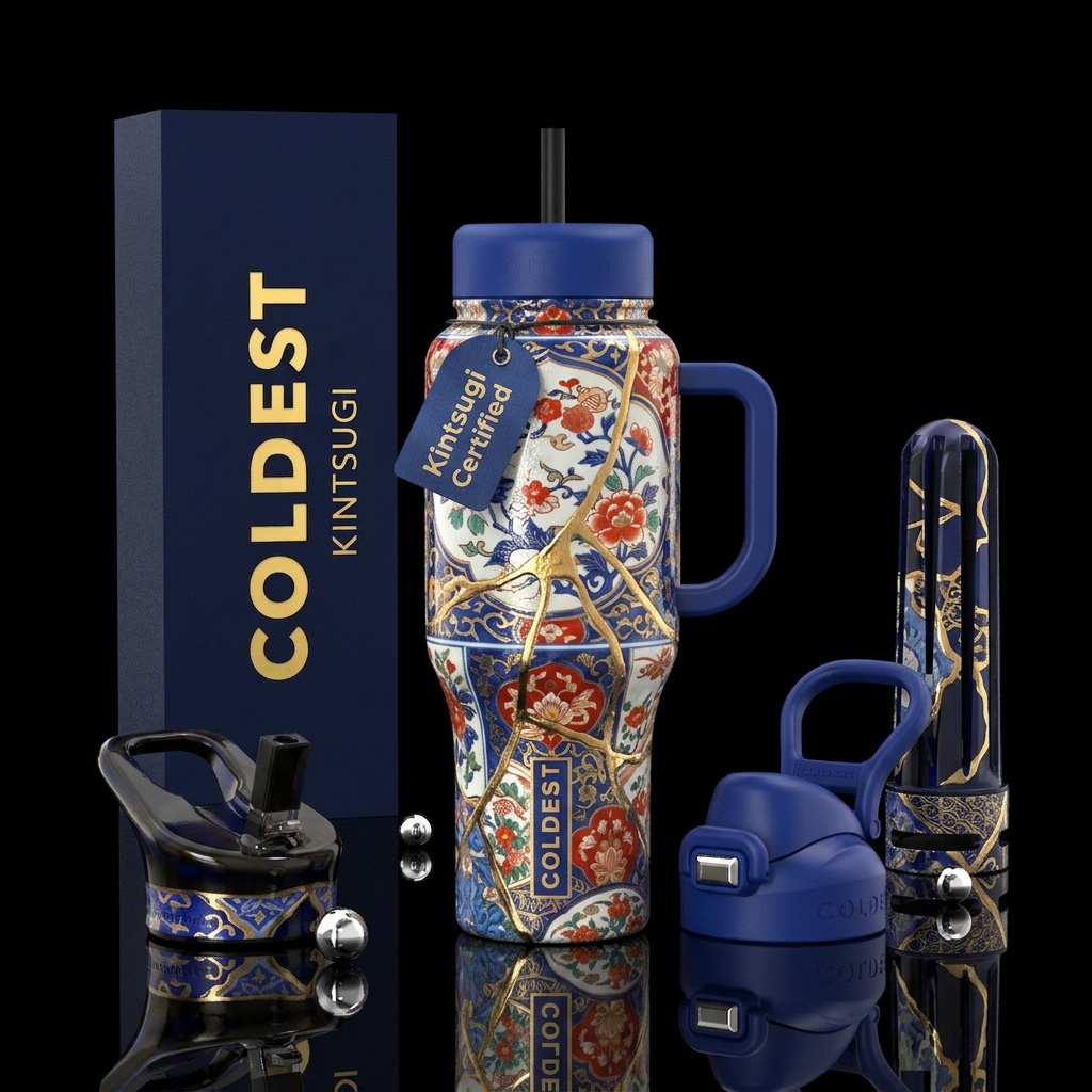 Tumbler inspired by Kintsugi, textured, pottery in... water bottle design