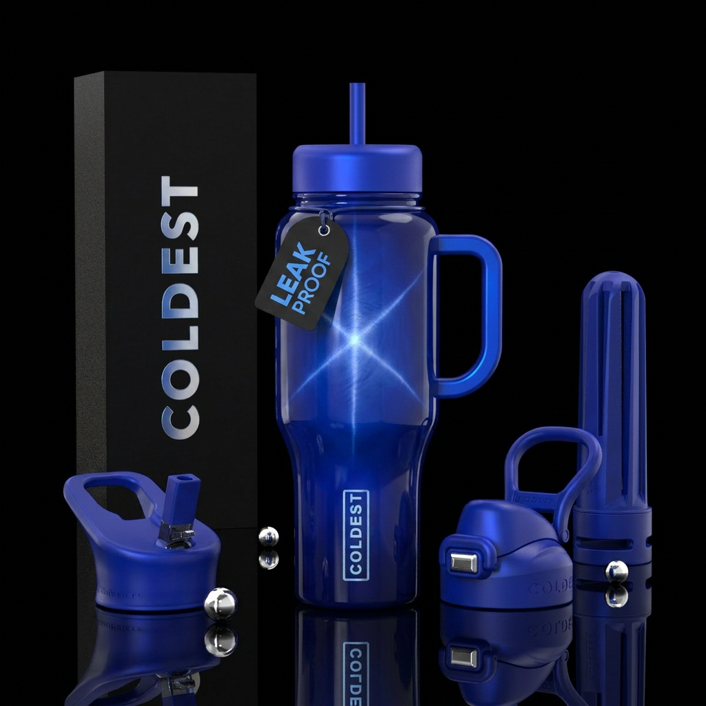 Tumbler inspired by a star sapphire in dark blue water bottle design