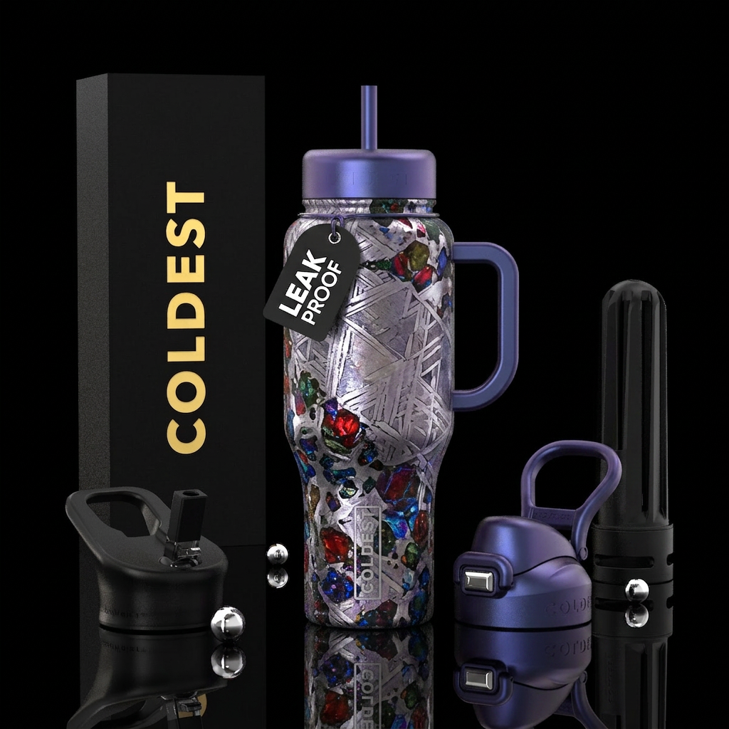 Tumbler inspired by iron nickel meteorite with cry... water bottle design