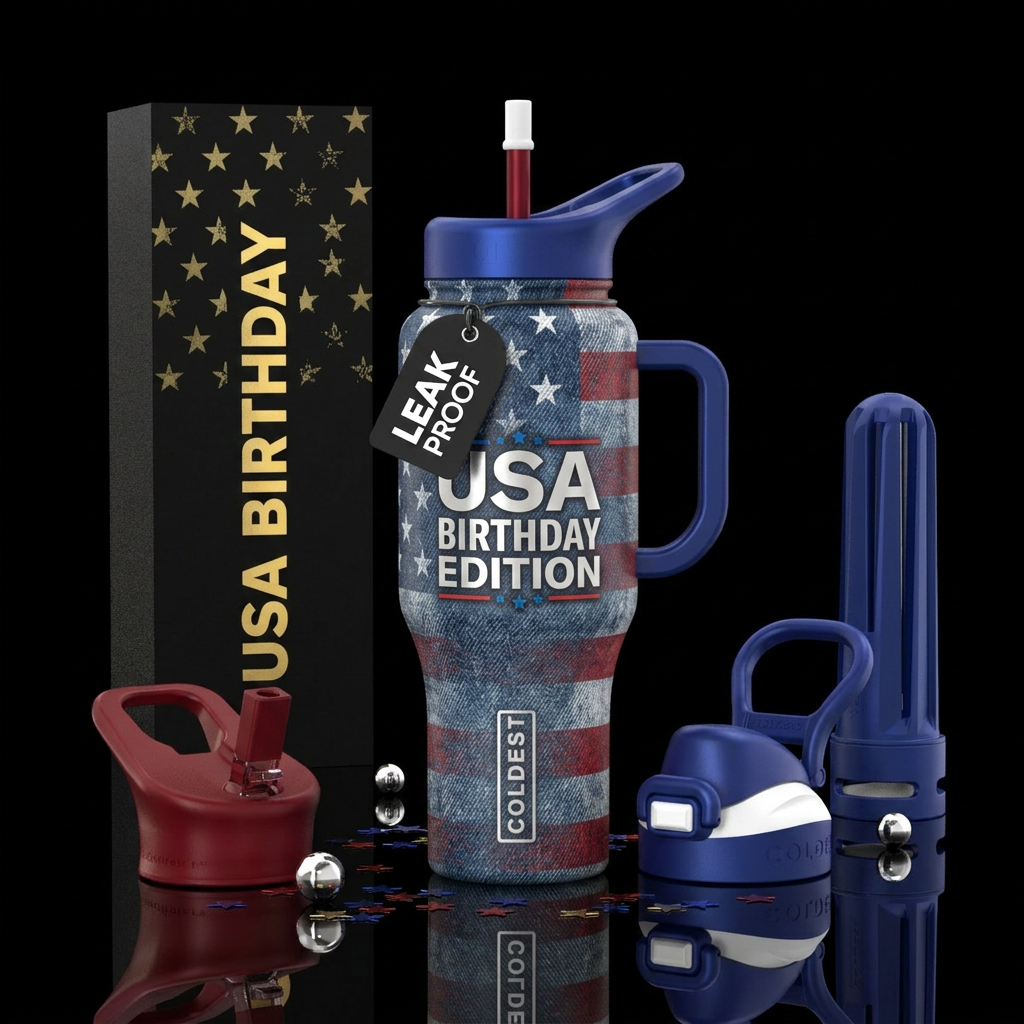 Tumbler inspired by the USA birthday water bottle design