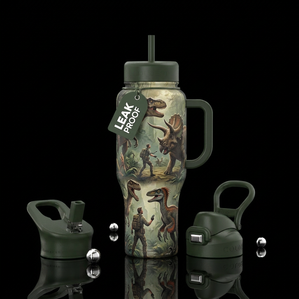 Inspired by  dinosaur encounters with humans water bottle design