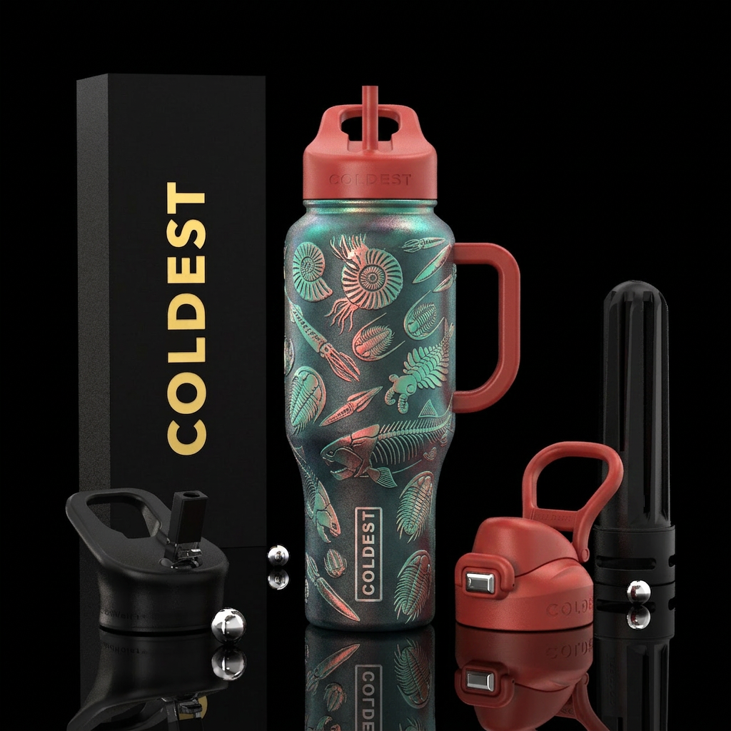 Tumbler inspired by prehistoric sea life water bottle design
