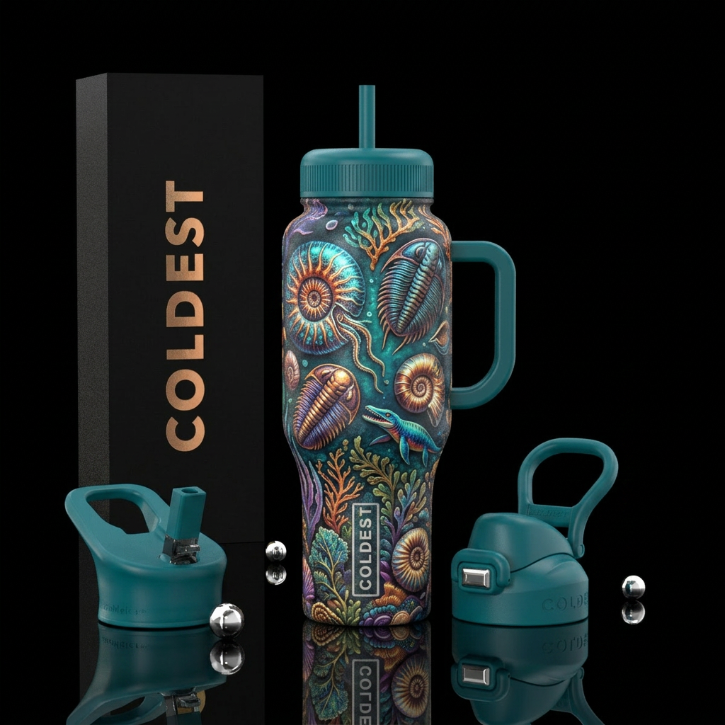 Tumbler inspired by prehistoric sea life water bottle design
