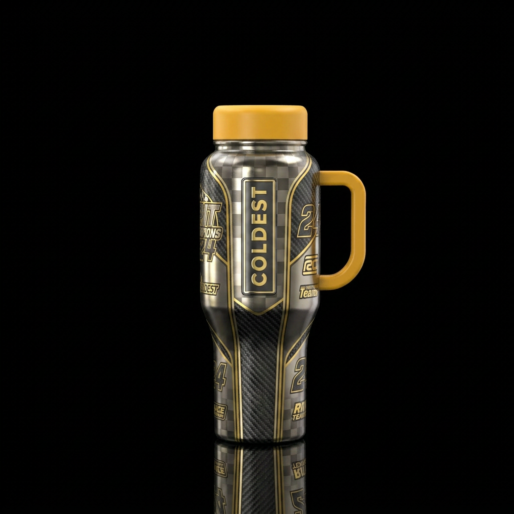Tumbler inspired by pit champions water bottle design