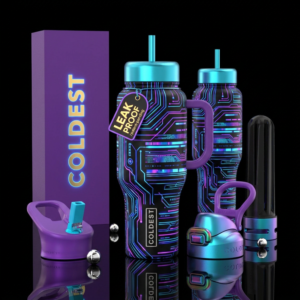 Tumbler inspired by a futuristic tumbler, realism,... water bottle design